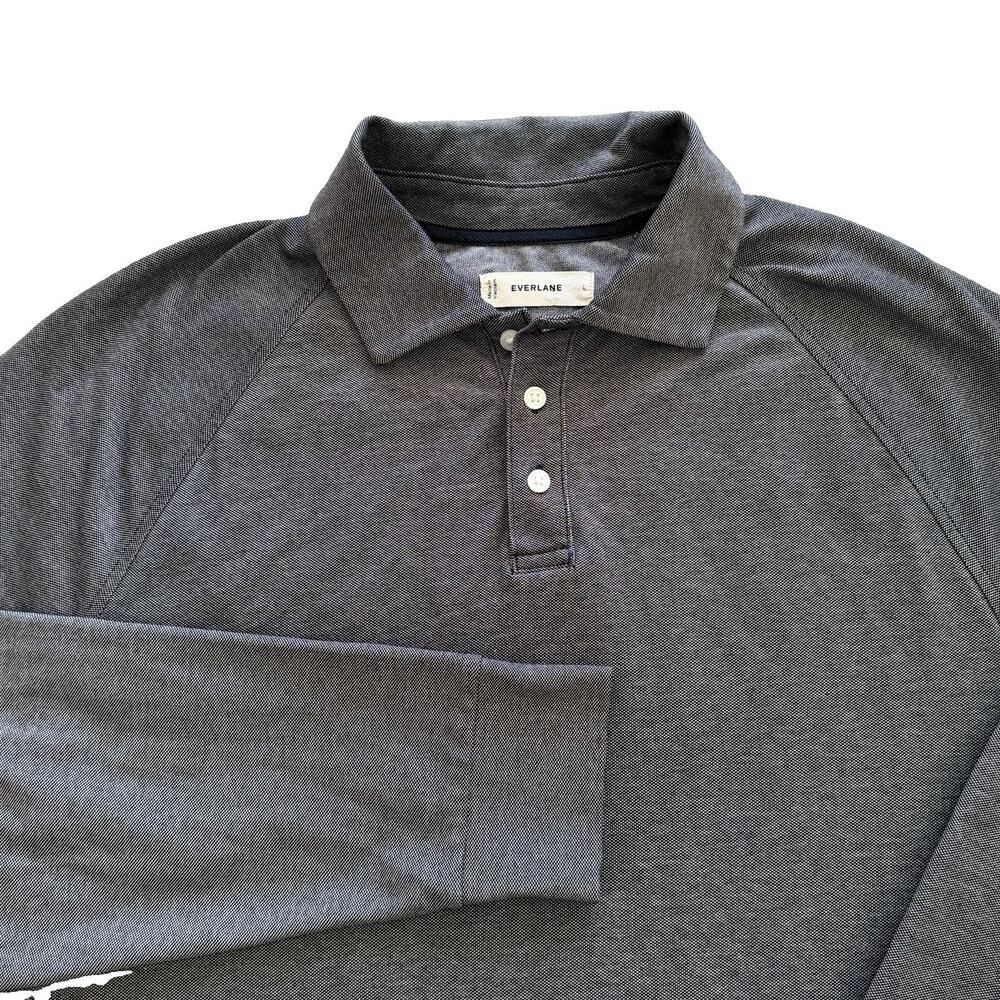 EVERLANE Men's Startup Raglan Long Sleeve Polo, Black Chambray, Size Large L EUC